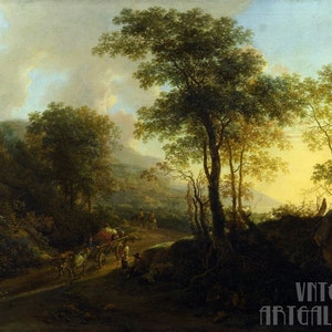 Jan Dirksz Both : A Rocky Landscape with an Ox-cart (1640-45) Canvas Gallery Wrapped or Framed Giclée Wall Art Print (D4560)