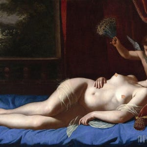 Artemisia Gentileschi Venus y Cupido (Venus durmiente), 1625, lienzo envuelto o enmarcado, impresión giclée para pared (D4060)