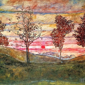 Egon Schiele : Four Trees (1917) Canvas Gallery Wrapped or Framed Giclee Wall Art Print (D4060)