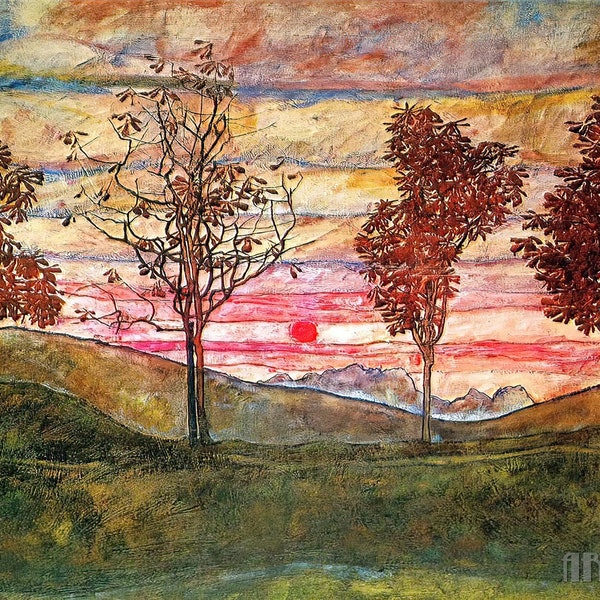 Egon Schiele : Quatre arbres (1917) Impression giclée d'art murale sur toile tendue ou encadrée (D4060)