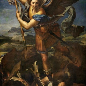 Raphael : Saint Michael Vanquishing Satan (1518) Canvas Gallery Wrapped or Framed Giclee Wall Art Print Digitally Remastered (D6035)