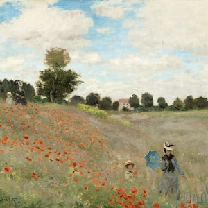 Claude Monet: Campo di papaveri (Argenteuil) (1814) Stampa artistica su tela incorniciata o avvolta in una galleria, giclée, rimasterizzata digitalmente (D4560)