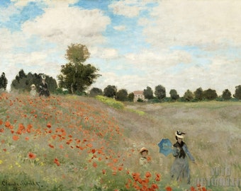 Claude Monet : Poppy Field (Argenteuil) (1814) Canvas Gallery Wrapped or Framed Giclee Wall Art Print (D4560)