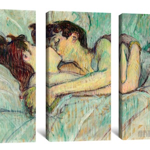 Henri de Toulouse-Lautrec The Kiss In Bed 1892 Canvas Gallery Wrapped or Framed Giclee Wall Art Print D4560 3 Panel Stretched Canvas