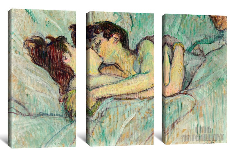 Henri de Toulouse-Lautrec The Kiss In Bed 1892 Canvas Gallery Wrapped or Framed Giclee Wall Art Print D4560 3 Panel Stretched Canvas