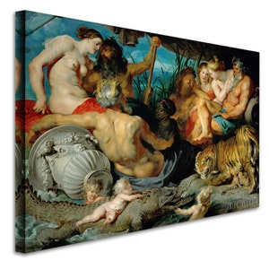 Peter Paul Rubens : Les quatre continents Les quatre fleuves du paradis 1612 Impression giclée d'art mural sur toile tendue ou encadrée D4560 1 Panel Stretched Canvas