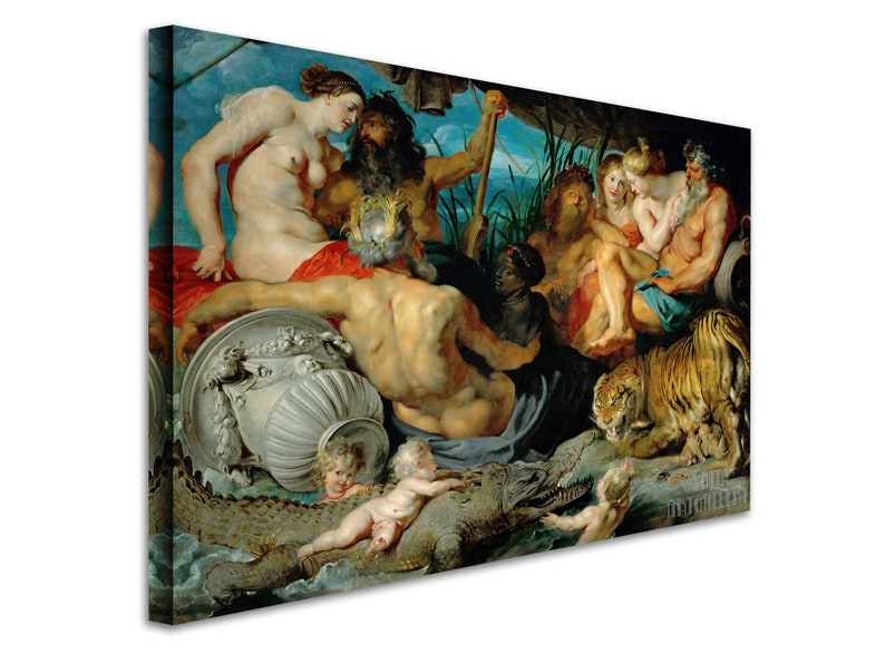 Peter Paul Rubens : Les quatre continents Les quatre fleuves du paradis 1612 Impression giclée d'art mural sur toile tendue ou encadrée D4560 1 Panel Stretched Canvas