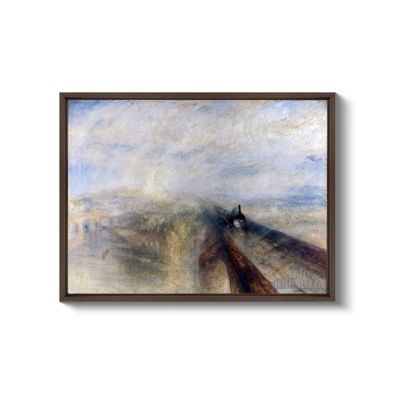 Joseph Mallord William Turner : Rain Steam & Speed The Great Western Railway 1844 Impression giclée d'art mural sur toile tendue vers le cadre d'une galerie D4560 Brown Floating Frame Canvas