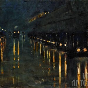 Lesser Ury : Hochbahnhof Bülowstraße bei Nacht (1922) キャンバスギャラリーラップまたはフレーム付きジクレー壁アートプリント デジタルリマスター (D4060)