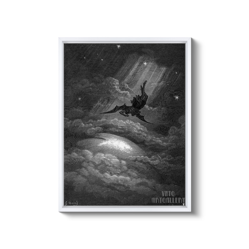 Gustave Doré : Satan in Paradise Lost 1866 Canvas Gallery Wrapped or Framed Giclee Wall Art Print D6045 White Floating Frame Canvas