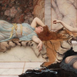 John William Godward : Mischief and Repose (1895) Canvas Gallery Wrapped or Framed Giclee Wall Art Print Digitally Remastered (D2560)