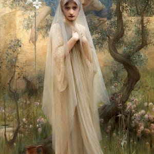 Arthur Hacker : L'Annonciation (1892) Impression d'art mural sur toile tendue ou encadrée remasterisée numériquement (D6035)