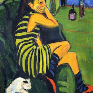 Ernst Kirchner: vrouwelijke kunstenaar (1910) galerie op canvas gewikkeld of ingelijste giclee-muurkunstdruk digitaal geremasterd (D6045)