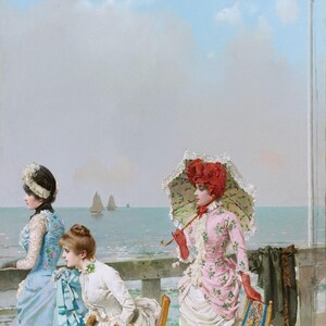 Vittorio Matteo Corcos : Midday by the Sea (1884) Canvas Gallery Wrapped or Framed Giclee Wall Art Print Digitally Remastered (D6045)