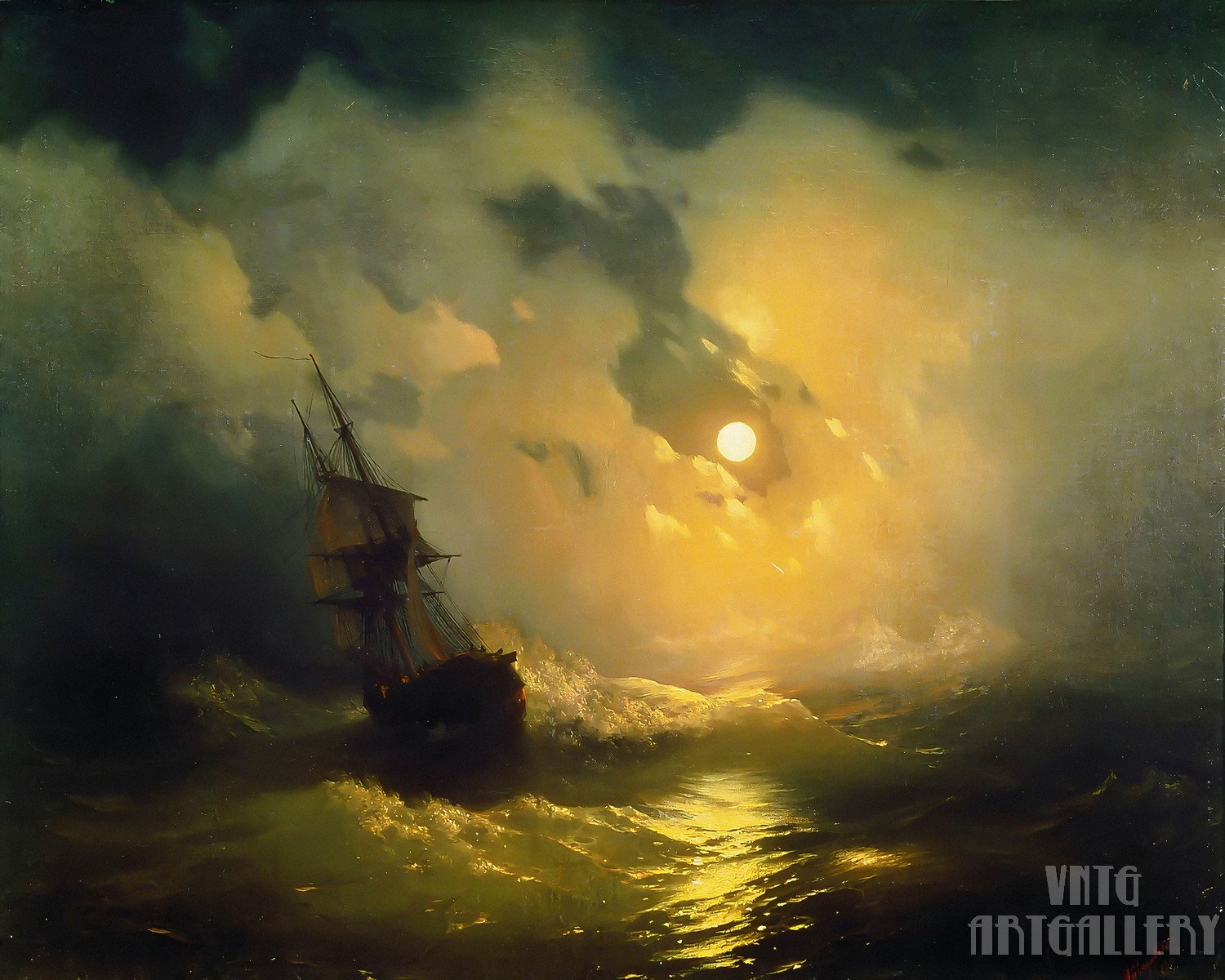 Ivan Aivazovsky : Stormy Sea at Night (1849) Canvas Gallery