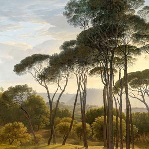 Hendrik Voogd: Paesaggio italiano con pini marittimi (1807) Galleria su tela avvolta o incorniciata Stampa artistica da parete (D6045)