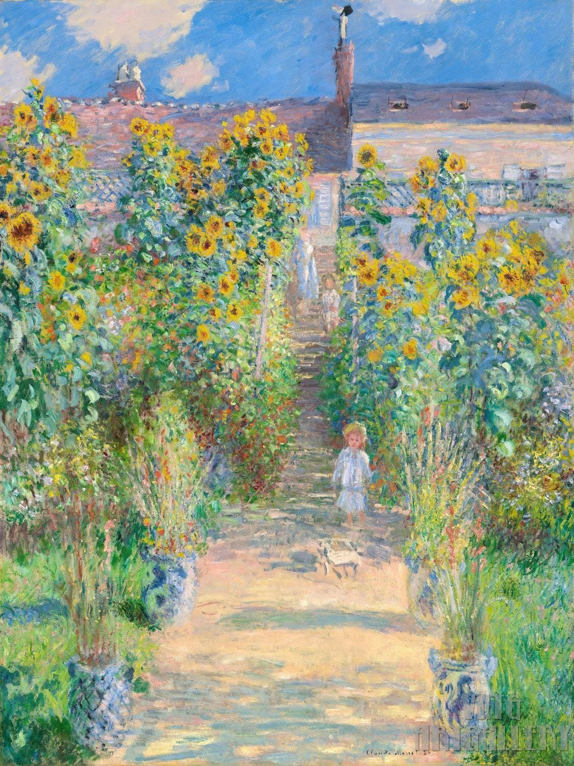 365×300】クロード・モネ『ヴェトゥイユの画家の庭』(マホガニー額縁