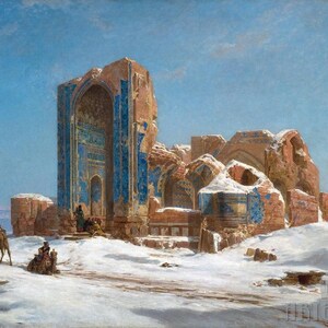 Jules Laurens : The Blue Mosquee in Tabriz, Persia (1872) Canvas Gallery Wrapped or Framed Giclee Wall Art Print (D4060)