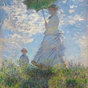 Claude Monet: Donna con parasole - Madame Monet e suo figlio (La Promenade) (1875) Stampa artistica da parete Giclée su tela (D6050)