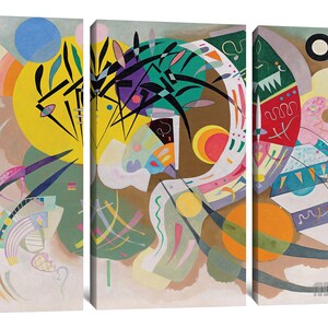 Vassily Kandinsky : Courbe dominante 1936 Impression giclée d'art mural sur toile tendue ou encadrée D4060 3 Panel Stretched Canvas