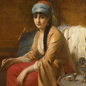 Henri-Guillaume Schlesinger: Femme Turque au Chibouk (XIX secolo) Galleria su tela Stampa artistica da parete avvolta o incorniciata (D6045)