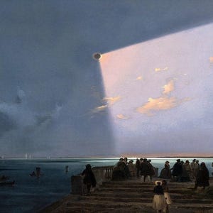 Ippolito Caffi: Eclissi solare a Venezia (1842) Stampa artistica da parete Giclée su tela, incorniciata o avvolta in una galleria, rimasterizzata digitalmente (D2560)