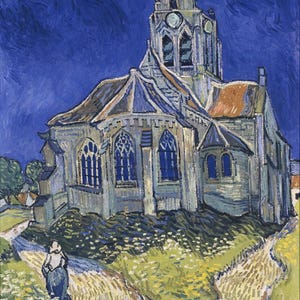 Vincent van Gogh - De kerk in Auvers-sur-Oise, uitzicht vanaf de adhesieven (1890) Canvas Gallery verpakt giclee muurkunstdruk (D6045)