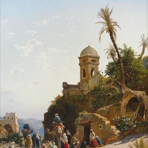 Hermann David Salomon Corrodi: Sulla strada per Gerusalemme (XIX secolo) Stampa artistica su tela con cornice in stile giclée (D6040)