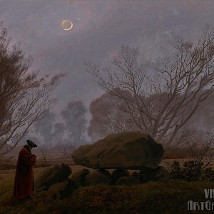 Caspar David Friedrich : A Walk at Dusk (1830) Canvas Gallery Wrapped or Framed Giclee Wall Art Print Digitally Remastered (D4560)