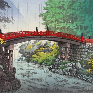 Tsuchiya Koitsu (1870-1949) - Nikko Sacred Bridge  Canvas Gallery Wrapped or Framed Giclee Wall Art Print Digitally Remastered (D4060)