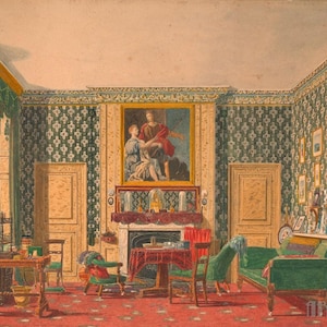 Mary Ellen Best: Un interno (1837) Stampa artistica su tela con cornice o avvolto in una galleria, giclée, rimasterizzata digitalmente (D4060)