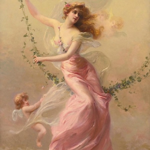 Édouard Bisson: The Swing (1886) giclee muurkunstdruk op canvas gallery gewikkeld (D6040)