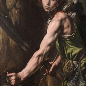 Tanzio da Varallo: Davide con la testa di Golia (1624-26) Stampa artistica su tela, giclée, rimasterizzata digitalmente (D6040)