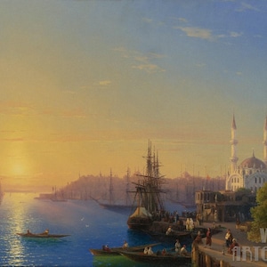 Ivan Konstantinovich Aivazovsky: Veduta di Costantinopoli e del Bosforo (1856) Stampa artistica da parete giclée incorniciata o avvolta in una galleria (D4060)