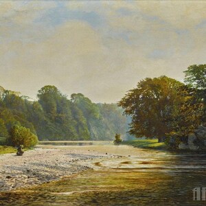 John Atkinson Grimshaw: Stepping Stones, Bolton Abbey (1868) Galleria su tela Stampa artistica su parete avvolta o incorniciata (D3560)