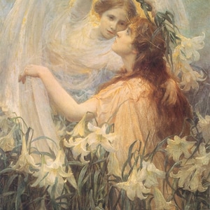 George Hillyard Swinstead : Angel’s Message (1889) Canvas Gallery Wrapped Giclee Wall Art Print Digitally Remastered (D6040)