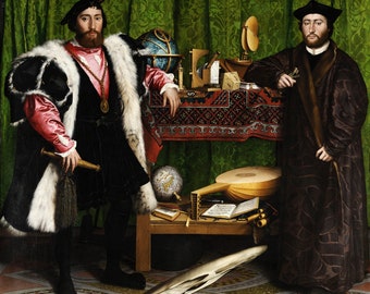 Hans Holbein the Younger : The Ambassadors (1533) Canvas Gallery Wrapped or Framed Giclee Wall Art Print (D50)