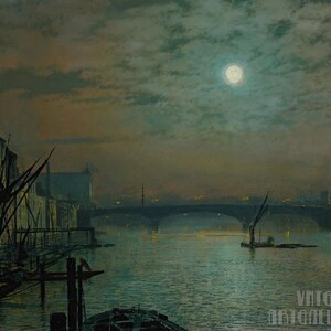 John Atkinson Grimshaw : Southwark Bridge by Moonlight (1887) Canvas Gallery Wrapped or Framed Giclee Wall Art Print (D5060)