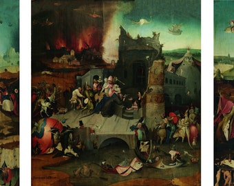 Hieronymus Bosch : Temptation of Saint Anthony Untouched (Triptych  1490) Canvas Gallery Wrapped or Framed Giclee Wall Art Print