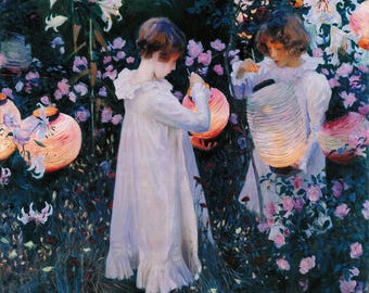 John Singer Sargent : Carnation  Lily  Lily  Rose (1885) Canvas Gallery Wrapped or Framed Giclee Wall Art Print Digitally Remastered (D6050)