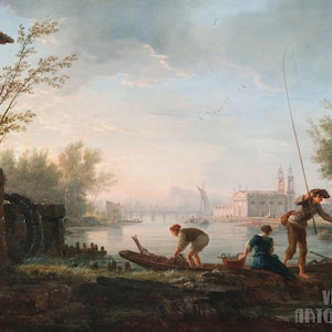 Claude Joseph Vernet : The Four Times of Day - Morning (1738) Canvas Gallery Wrapped or Framed Giclee Wall Art Print (D4560)