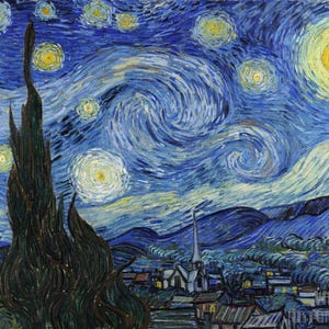 Vincent van Gogh: Notte stellata (1889) Stampa artistica da parete Giclée su tela, incorniciata o avvolta in una galleria, rimasterizzata digitalmente (D4560)