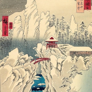 Utagawa Hiroshige - Kozuke Mt. Haruna sotto la neve Sessanta e passa province del Giappone (1853) Stampa artistica da parete Giclée su tela (D6040)