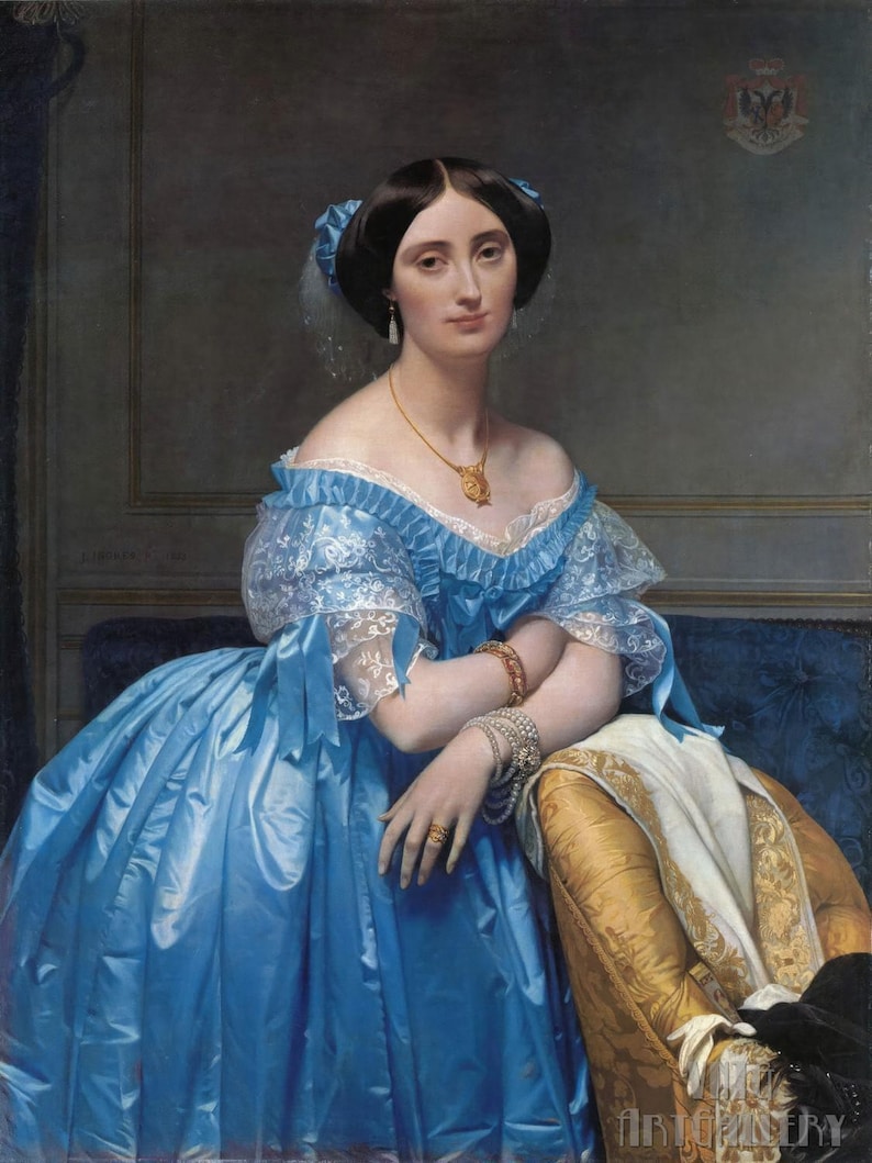 Jean-Auguste-Dominique Ingres Portrait von Prinzessin Albert de Broglie (1851) Leinwand Gallerie gerahmt Giclee Print (D6045) Bild 1