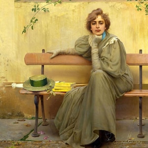 Vittorio Matteo Corcos: Sogni (Dreams) 1896 Stampa artistica su tela, incorniciata o avvolta in una galleria, giclée, rimasterizzata digitalmente (D6050)