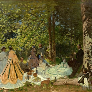 Claude Monet: Le Déjeuner sur l'herbe (La colazione sull'erba) (1863) Stampa artistica da parete giclée su tela, incorniciata o avvolta in una galleria (D4560)