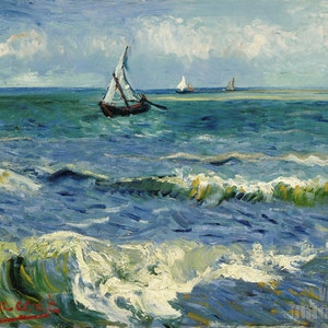 Vincent van Gogh : paysage marin près des Saintes-Maries-de-la-Mer (1888) Impression giclée d'art murale sur toile tendue ou encadrée (D4560)