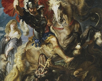 ベルギーのロシア風 ドラゴン退治の聖ジョージの額入りイコン ベルギーのロシア風 ドラゴン退治の聖ジョージの額入りイコン