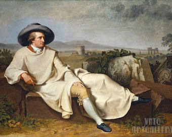Johann Heinrich Wilhelm Tischbein: Goethe en la Campaña Romana (1787) Impresión giclée sobre lienzo, enmarcada o envuelta en galería (D4560)