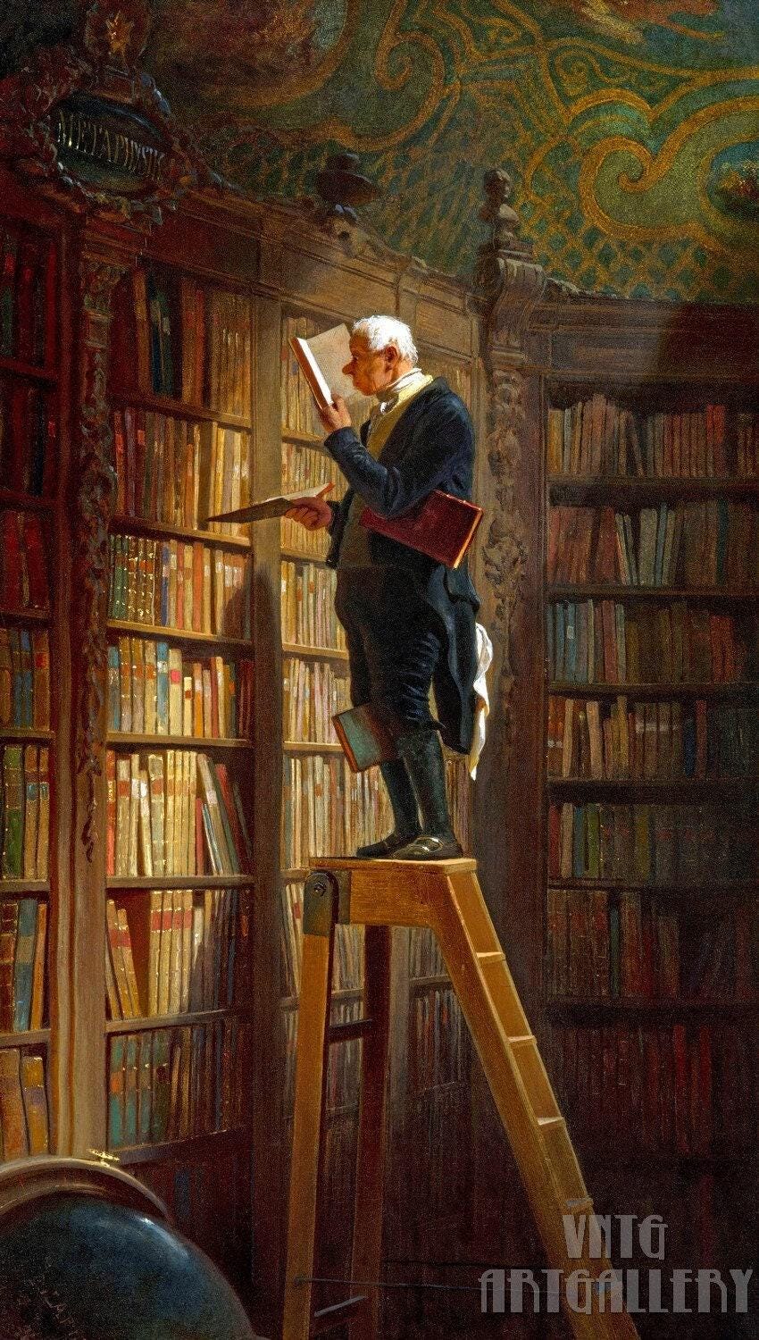 Carl Spitzweg : The Bookworm (1850) Canvas Gallery Wrapped or Framed Giclee Wall Art Print Digitally Remastered (D6035)
